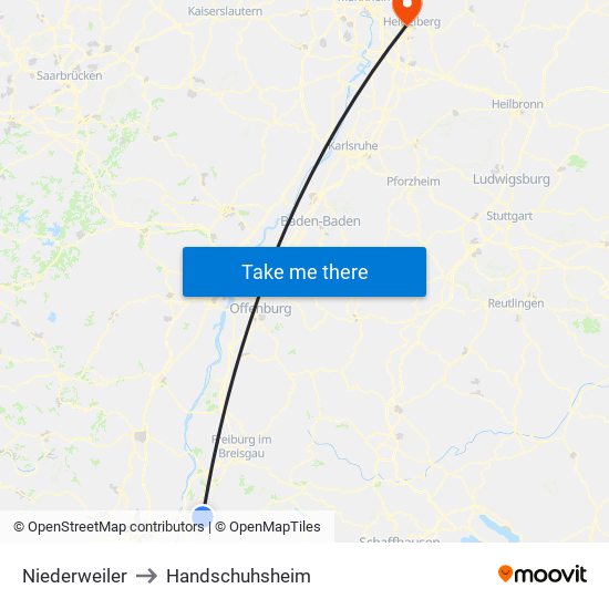 Niederweiler to Handschuhsheim map