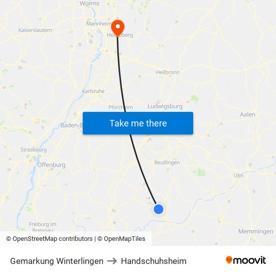Gemarkung Winterlingen to Handschuhsheim map