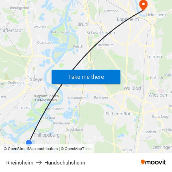 Rheinsheim to Handschuhsheim map