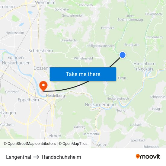 Langenthal to Handschuhsheim map