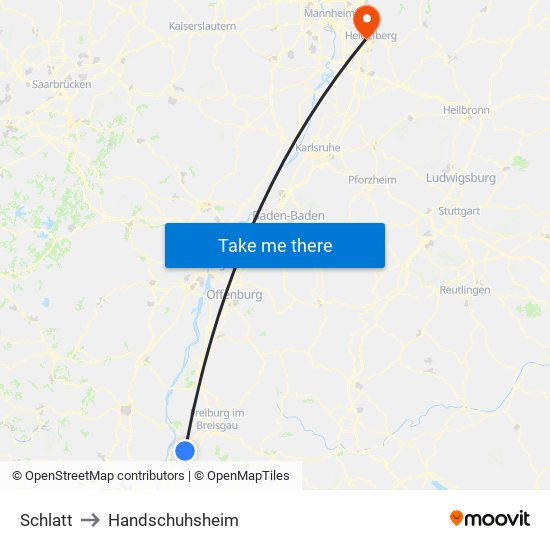 Schlatt to Handschuhsheim map