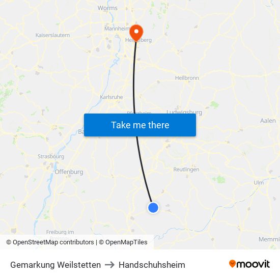 Gemarkung Weilstetten to Handschuhsheim map