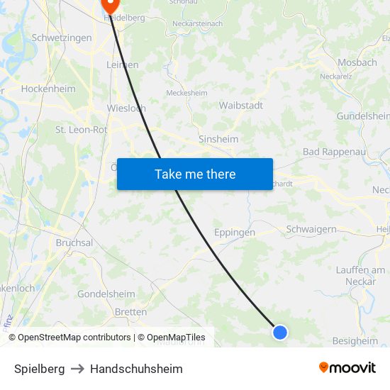 Spielberg to Handschuhsheim map