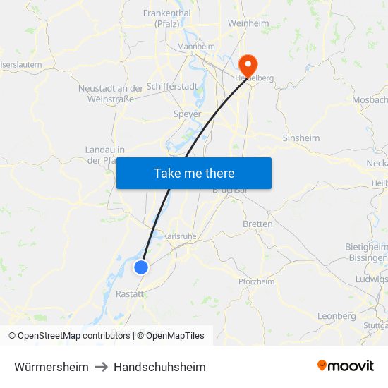 Würmersheim to Handschuhsheim map