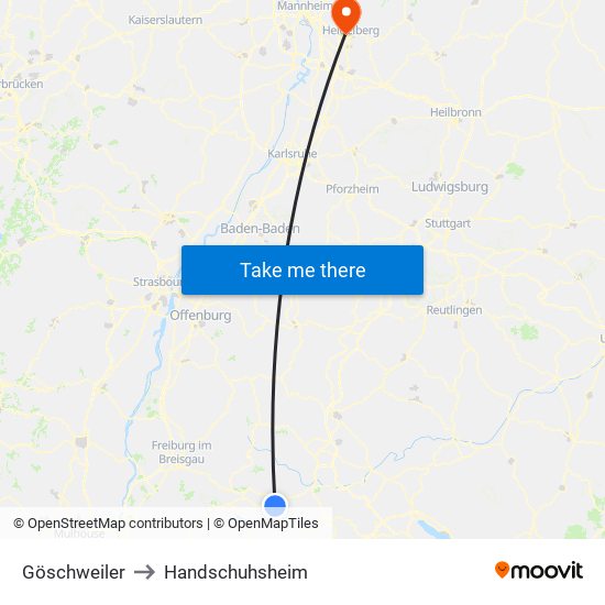 Göschweiler to Handschuhsheim map