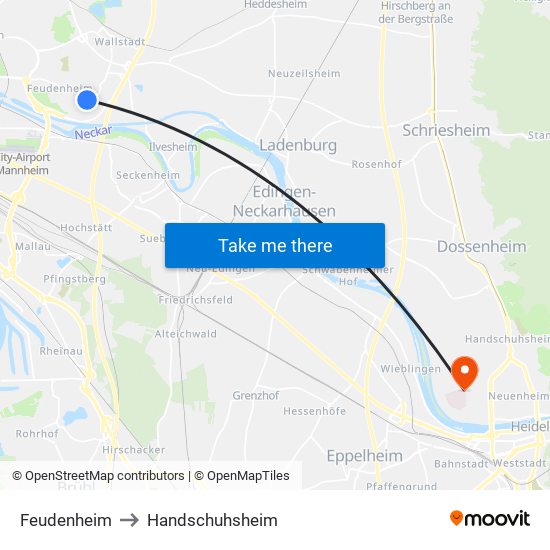 Feudenheim to Handschuhsheim map