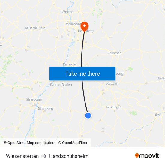 Wiesenstetten to Handschuhsheim map