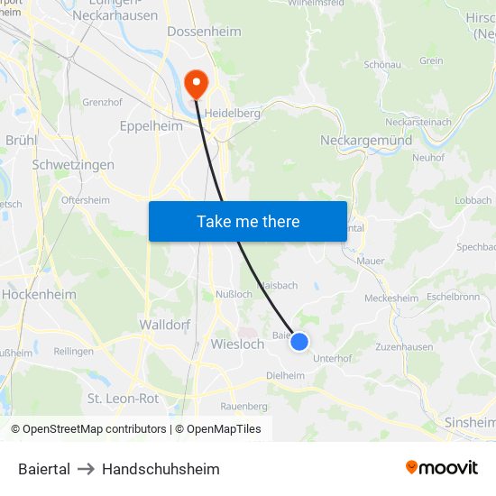 Baiertal to Handschuhsheim map