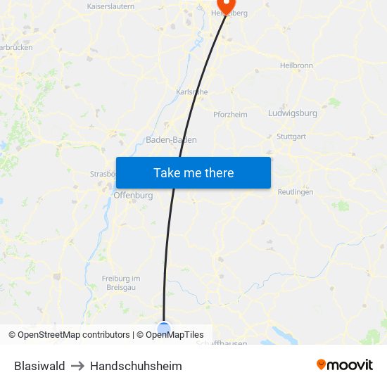 Blasiwald to Handschuhsheim map