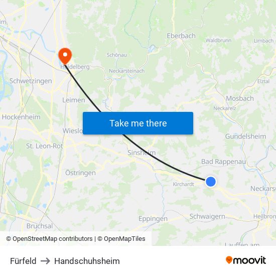 Fürfeld to Handschuhsheim map