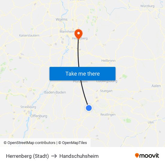 Herrenberg (Stadt) to Handschuhsheim map