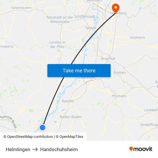Helmlingen to Handschuhsheim map