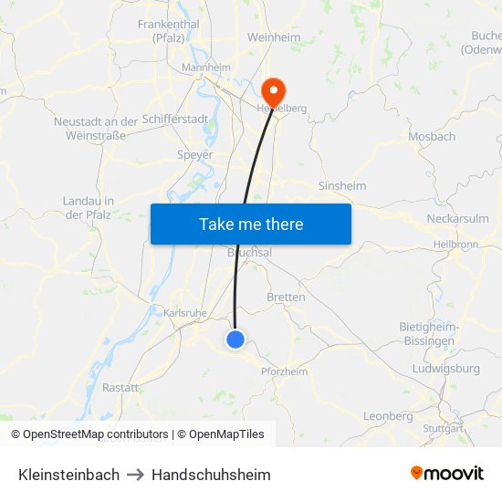 Kleinsteinbach to Handschuhsheim map