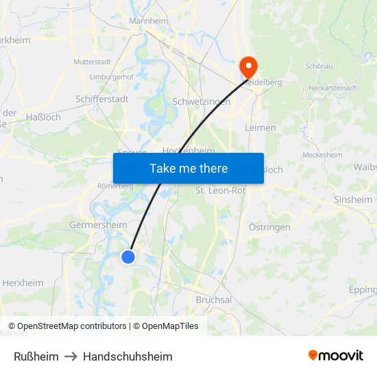 Rußheim to Handschuhsheim map