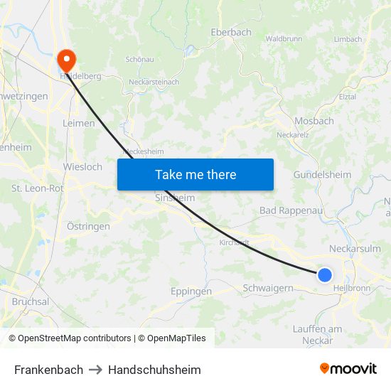 Frankenbach to Handschuhsheim map