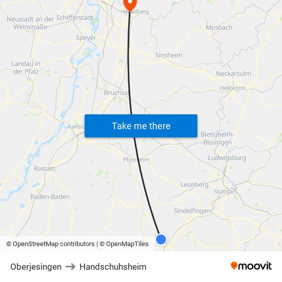 Oberjesingen to Handschuhsheim map