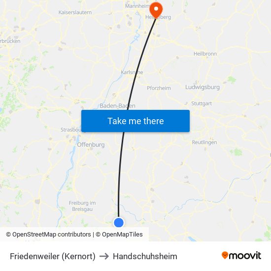 Friedenweiler (Kernort) to Handschuhsheim map