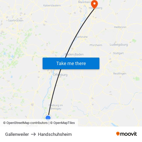 Gallenweiler to Handschuhsheim map