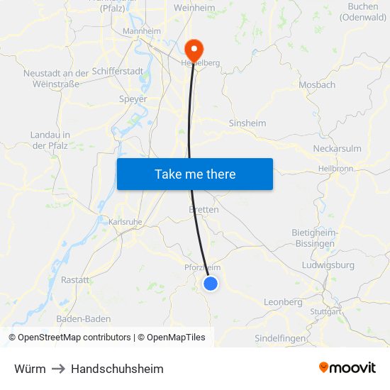 Würm to Handschuhsheim map