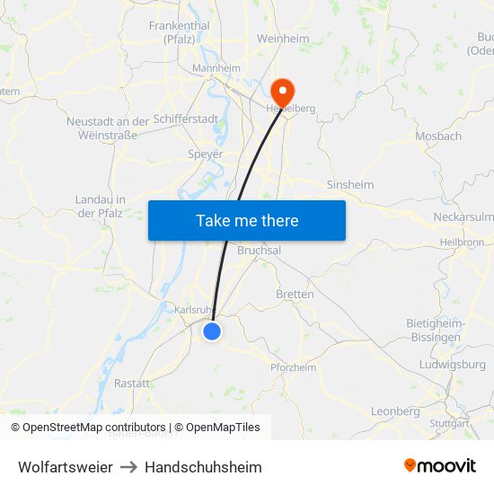 Wolfartsweier to Handschuhsheim map
