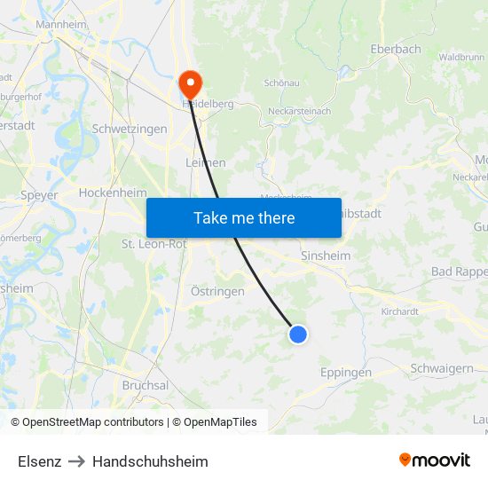 Elsenz to Handschuhsheim map