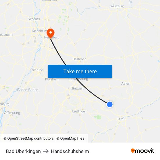 Bad Überkingen to Handschuhsheim map