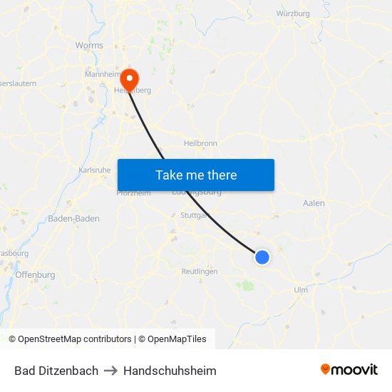 Bad Ditzenbach to Handschuhsheim map