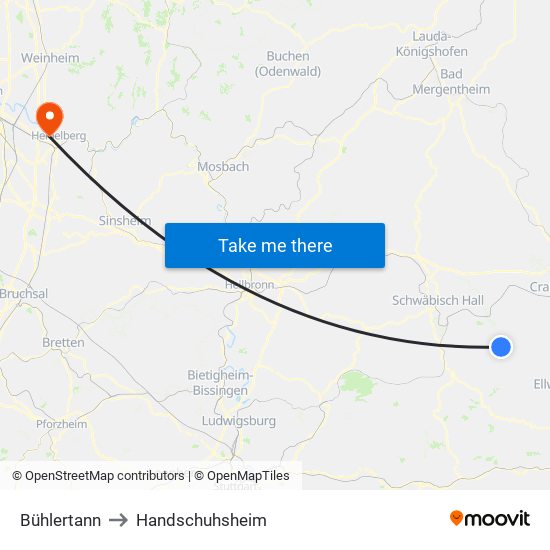 Bühlertann to Handschuhsheim map