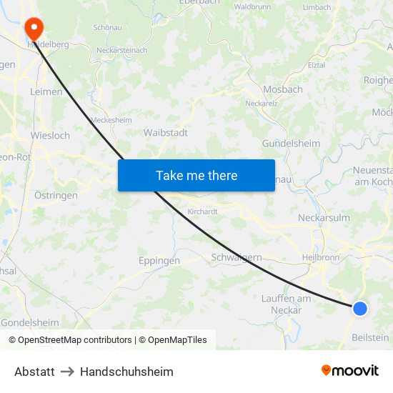 Abstatt to Handschuhsheim map