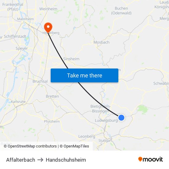 Affalterbach to Handschuhsheim map