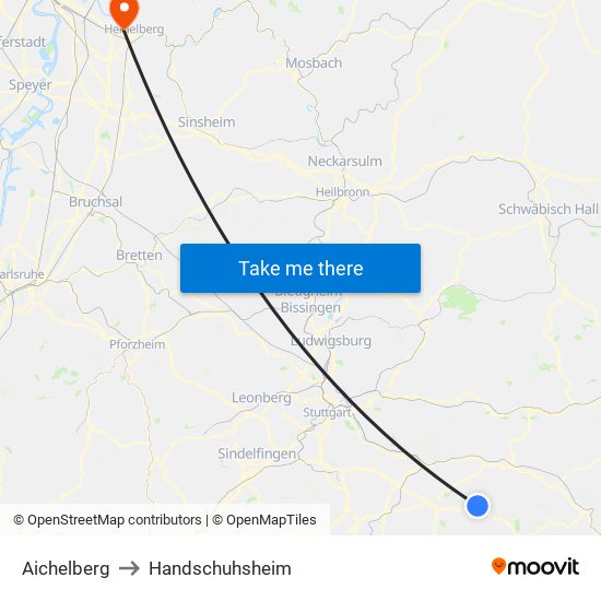 Aichelberg to Handschuhsheim map