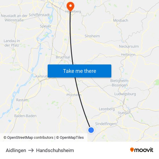 Aidlingen to Handschuhsheim map