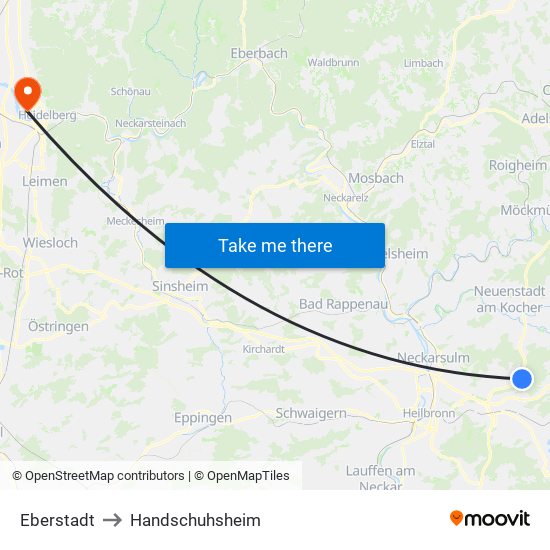 Eberstadt to Handschuhsheim map