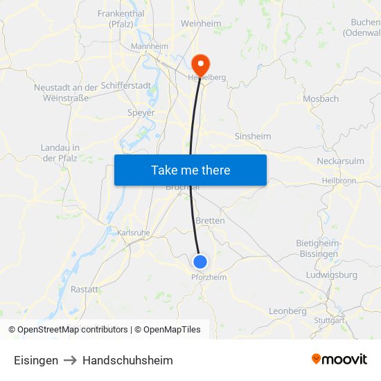 Eisingen to Handschuhsheim map