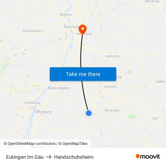 Eutingen Im Gäu to Handschuhsheim map