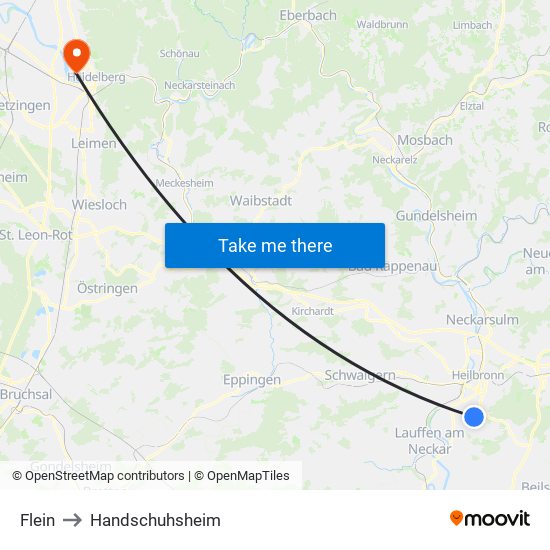 Flein to Handschuhsheim map