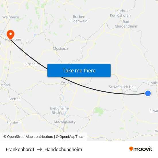 Frankenhardt to Handschuhsheim map