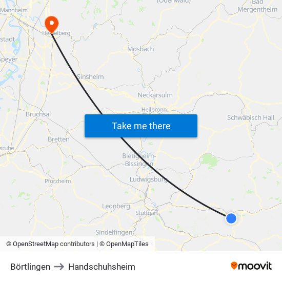 Börtlingen to Handschuhsheim map