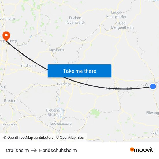 Crailsheim to Handschuhsheim map