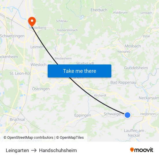 Leingarten to Handschuhsheim map