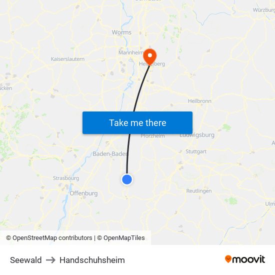 Seewald to Handschuhsheim map