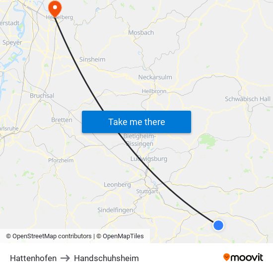 Hattenhofen to Handschuhsheim map