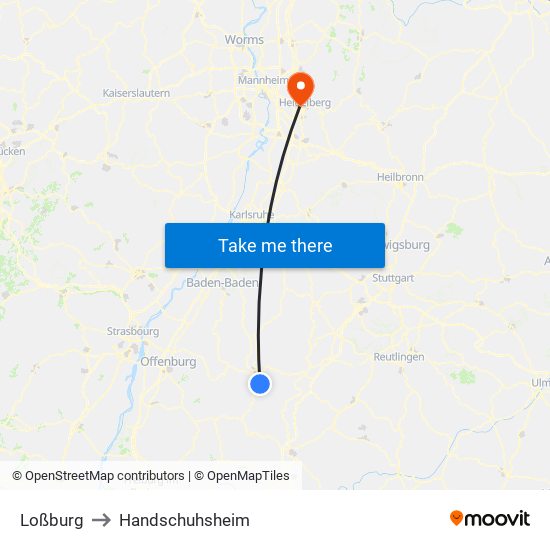 Loßburg to Handschuhsheim map