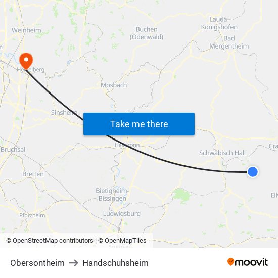Obersontheim to Handschuhsheim map