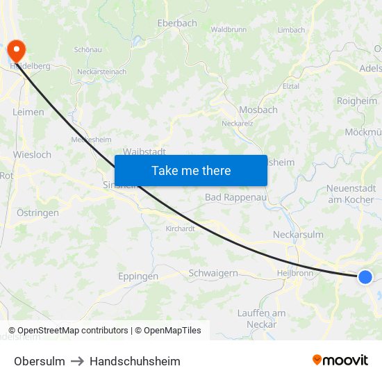 Obersulm to Handschuhsheim map