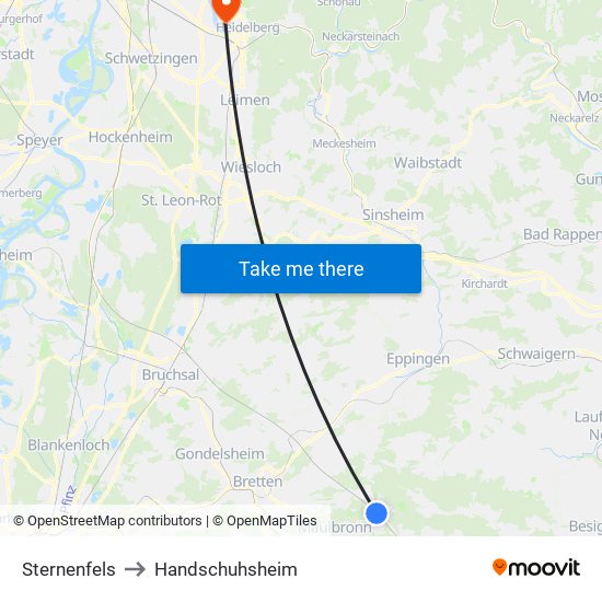 Sternenfels to Handschuhsheim map