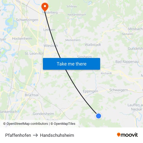 Pfaffenhofen to Handschuhsheim map