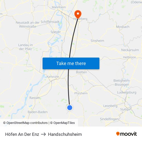 Höfen An Der Enz to Handschuhsheim map