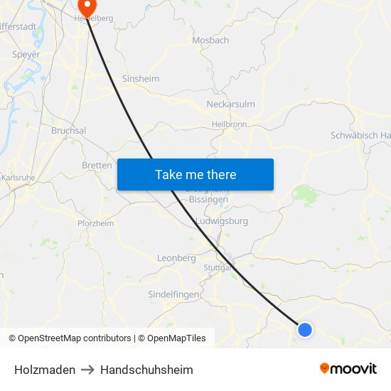 Holzmaden to Handschuhsheim map