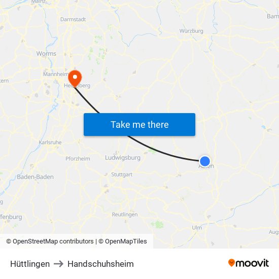 Hüttlingen to Handschuhsheim map